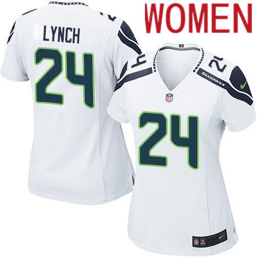 Women Seattle Seahawks #24 Marshawn Lynch Nike White Game NFL Jersey->women nfl jersey->Women Jersey
